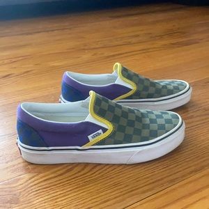 multi color checkered slip on Vans